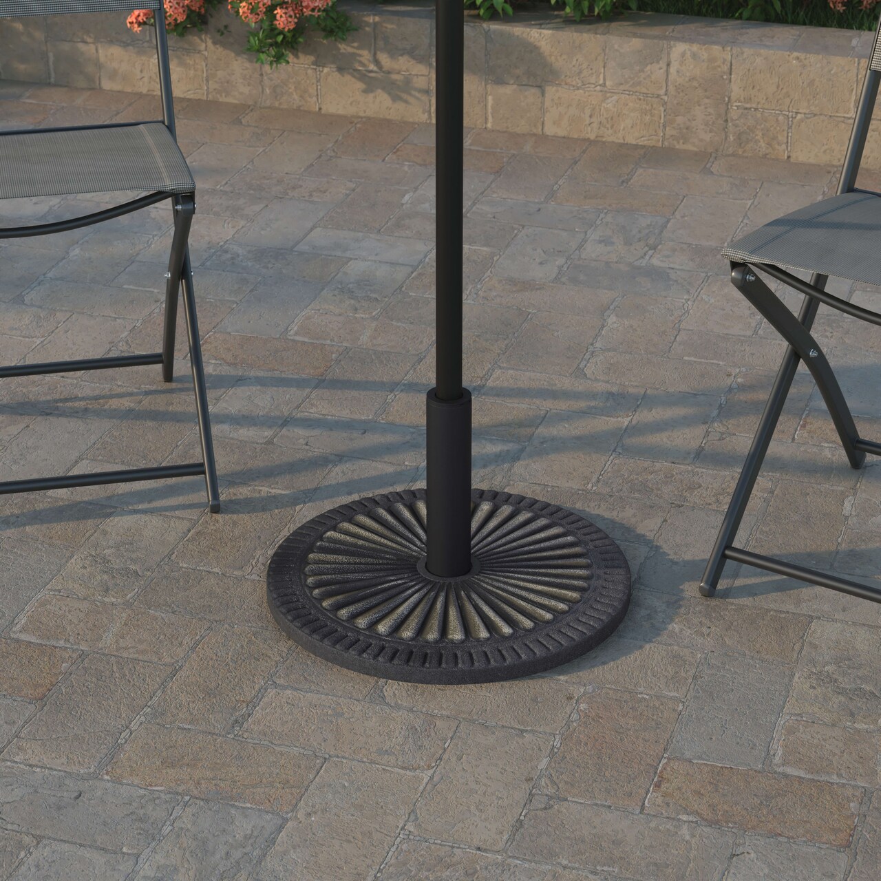 Emma and Oliver Keegan 19.25" Diameter Universal Sunburst Pattern Cement Patio Umbrella Base with Weatherproof Plastic Polymer Coating